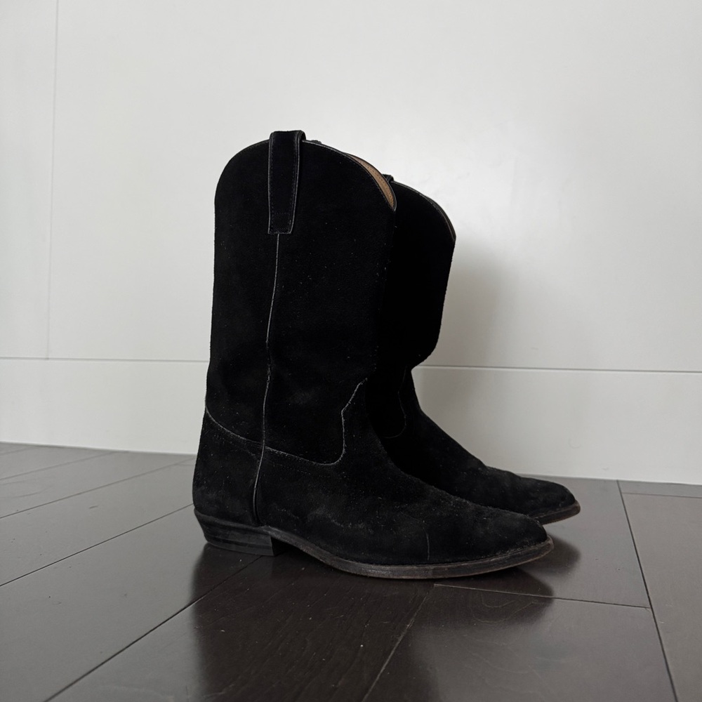 Black suede cowboy boots